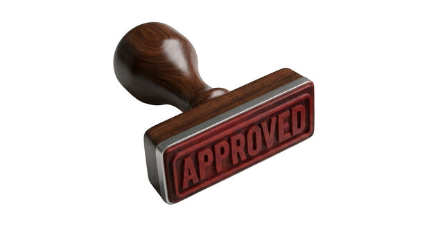 Wooden rubber stamp with the word approved isolated on transparent background