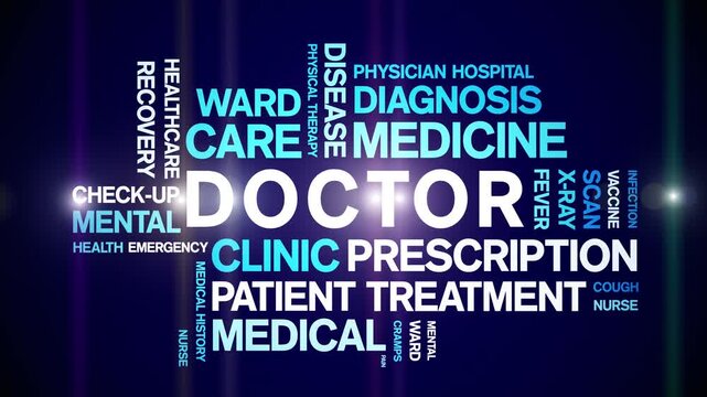 Doctor animated word cloud-text design animation tag kinetic typography seamless loop.