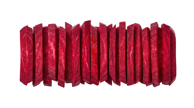 Fresh sliced beetroot strips isolated on transparent background