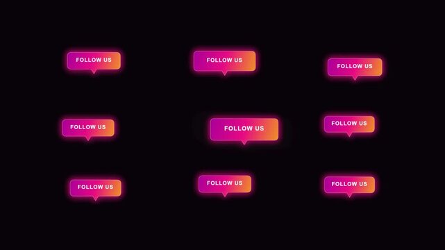 Follow us social media button overlay with neon gradient glow for digital marketing and creation