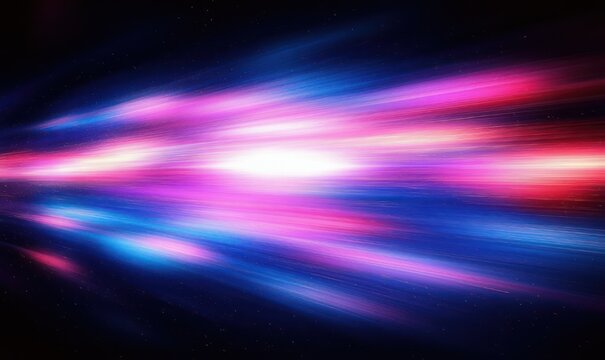 Exhilarating neon light streaks racing through a starry cosmic void, a vibrant dynamic burst of blue pink and purple energy