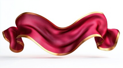 Obraz premium flowing red silk ribbon with gold trim floating in a graceful wave, elegant luxurious motion on white background