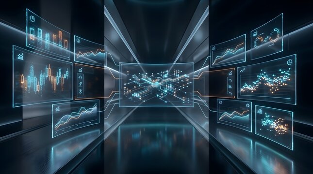 Futuristic Data Analytics Visualization with Digital Charts and Graphs