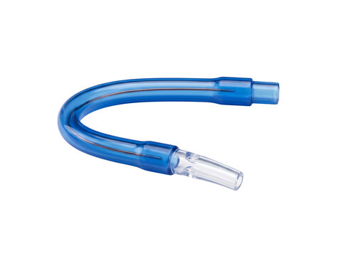 Dental saliva ejector suction tube isolated on white background for medical, oral hygiene, dentist tool, healthcare clinic equipment, disposable plastic aspirator tip accessory, and hygiene care.