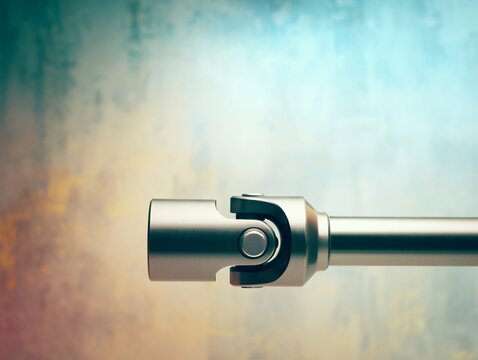 Close up view of a mechanical joint and tube structure of a pto shaft against a soft blurred background