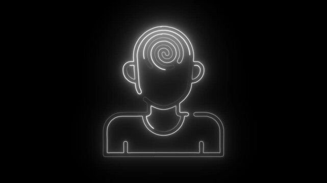 Glowing neon hypnosis icon isolated on black background. HD Video motion graphic animation
