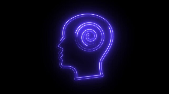 Glowing neon hypnotized icon isolated on black background. HD Video motion graphic animation