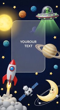 Cosmic Journey: Whimsical Planets, Rockets, and an Alien Encounter