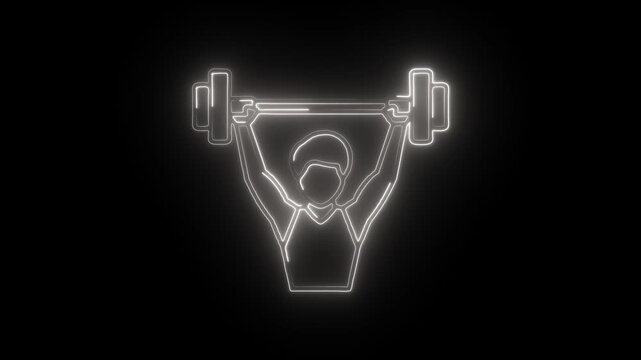Glowing neon exercise icon isolated on black background. HD Video motion graphic animation