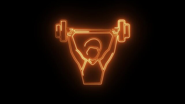 Glowing neon exercise icon isolated on black background. HD Video motion graphic animation