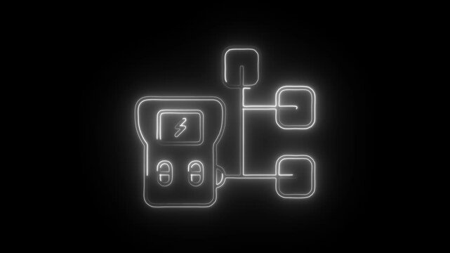 Glowing neon electrotherapy icon isolated on black background. HD Video motion graphic animation