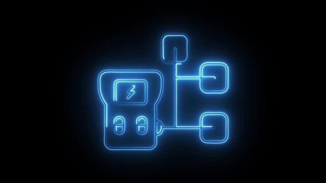 Glowing neon electrotherapy icon isolated on black background. HD Video motion graphic animation