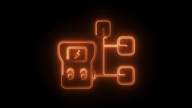 Glowing neon electrotherapy icon isolated on black background. HD Video motion graphic animation