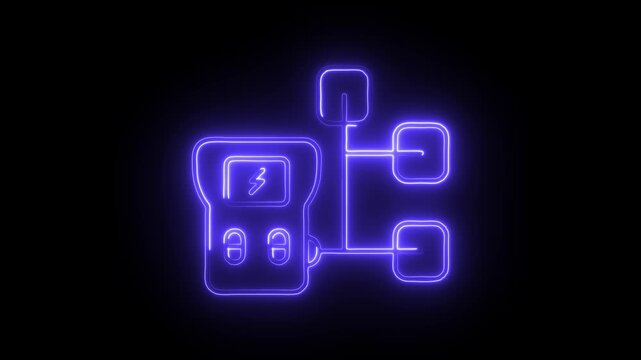 Glowing neon electrotherapy icon isolated on black background. HD Video motion graphic animation