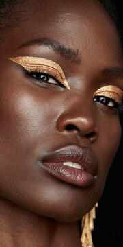 Close-up Portrait of a Woman with Metallic Gold Eyeshadow