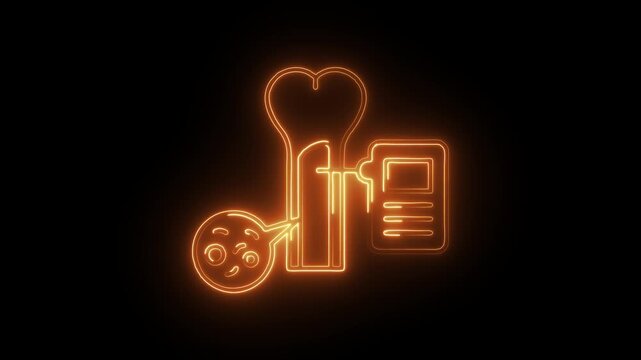 Glowing neon bone marrow icon isolated on black background. HD Video motion graphic animation