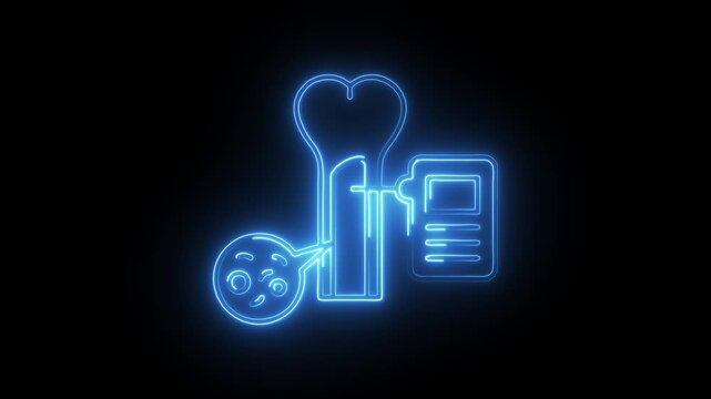 Glowing neon bone marrow icon isolated on black background. HD Video motion graphic animation
