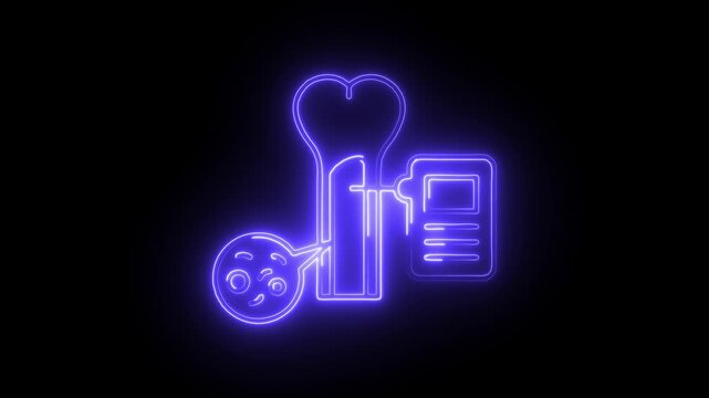 Glowing neon bone marrow icon isolated on black background. HD Video motion graphic animation