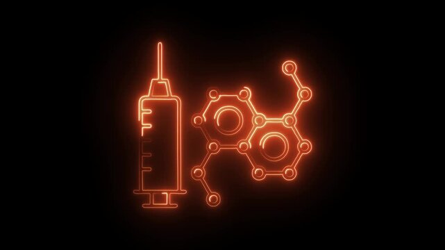 Glowing neon hormone therapy icon isolated on black background. HD Video motion graphic animation
