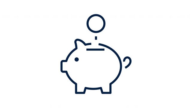 Piggy Bank Line Icon Animation with Coin Dropping