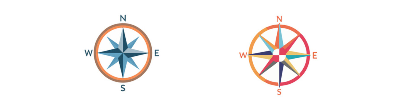 Template element compass icon with a modern flat design style, featuring a simplified and minimalist aesthetic, bold lines, and vibrant colors