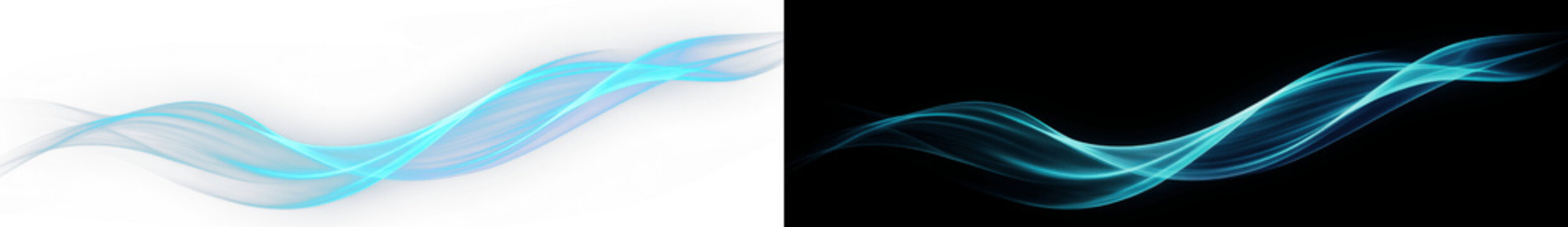 Abstract blue light wave, smooth glowing motion trail with lens flare effect on dark and white background, dynamic energy stream for modern web design, digital art, and abstract futuristic branding