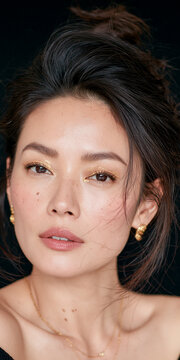 Portrait of a Woman with Freckles and Natural Makeup