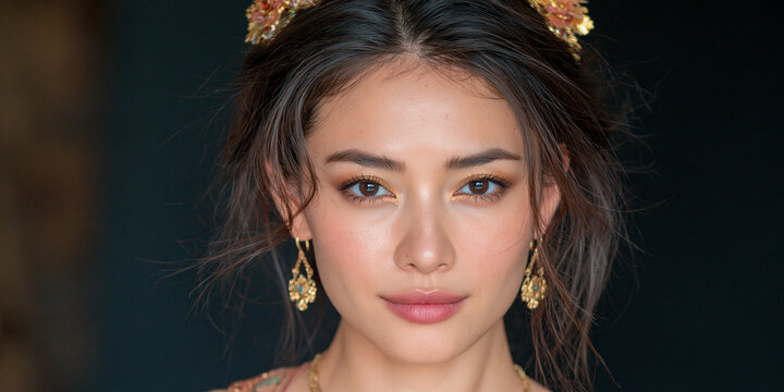 Woman with Traditional Gold Hair Accessories