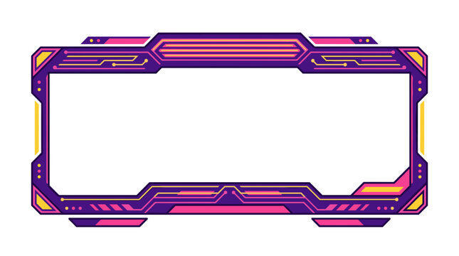 Technical gaming border frame with electronic motifs and bold vibrant color accents design