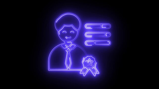 Glowing neon skilled icon isolated on black background. HD Video motion graphic animation