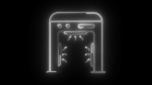 Glowing neon metal detector icon isolated on black background. HD Video motion graphic animation