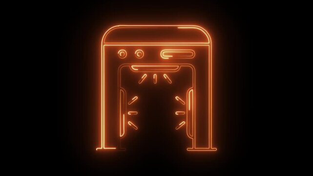 Glowing neon metal detector icon isolated on black background. HD Video motion graphic animation