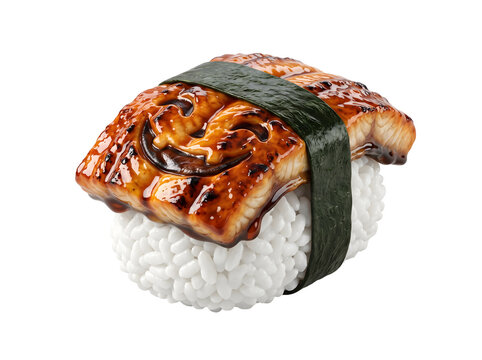 Spooky Unagi Sushi with Grinning Monster Face for Halloween, 3D Render Illustration