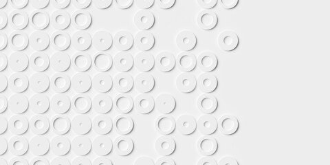Obraz premium Modern minimal white background grid or array of circles with random thickness fading out with copy space, polygon pattern background wallpaper banner, flat lay top view