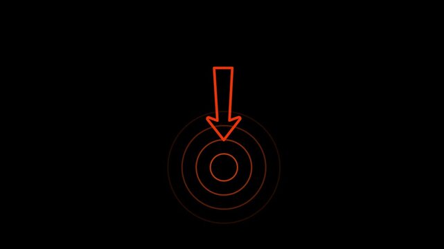Magenta neon light directional arrow line and signal icon radio wave Animation. Black background 4k video moving.