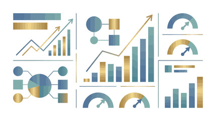 Naklejka premium Set of Business Data Analytics Charts and Performance Gauge Icons