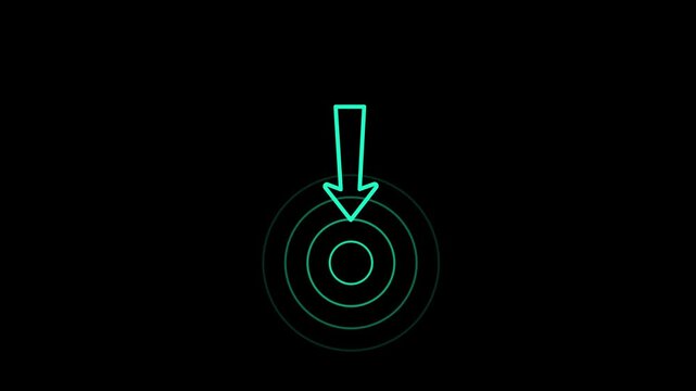 Magenta neon light directional arrow line and signal icon radio wave Animation. Black background 4k video moving.
