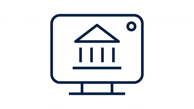 Animated Online Banking Line Icon on White Background