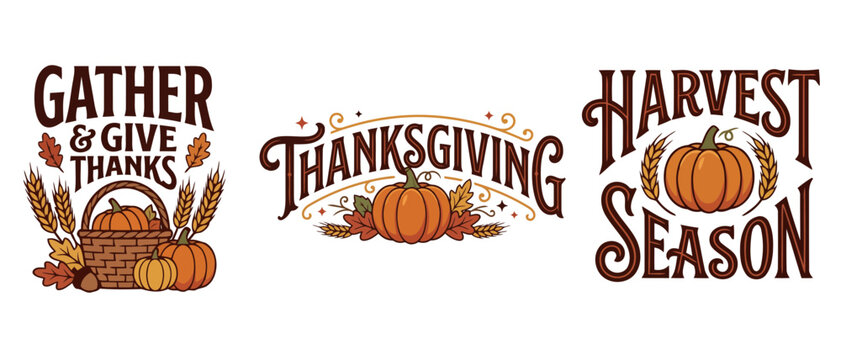 Thanksgiving Harvest Season Gather And Give Thanks Pumpkin Autumn Vector T Shirt Design Bundle