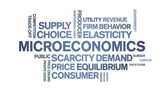 Microeconomics animated word cloud-text design animation tag kinetic typography seamless loop.