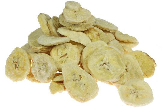 freeze-dried banana slices isolated on white background