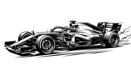 Fototapeta premium Formula racing car vector illustration, high speed grand prix vehicle in black and white.
