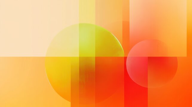 Two overlapping translucent circles with intersecting vertical and horizontal color bands over a warm orange and yellow gradient, evoking vibrant calm and glowing harmony