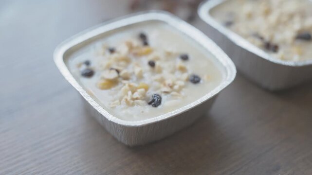 Close-Up of Ashure in Aluminum Bowls