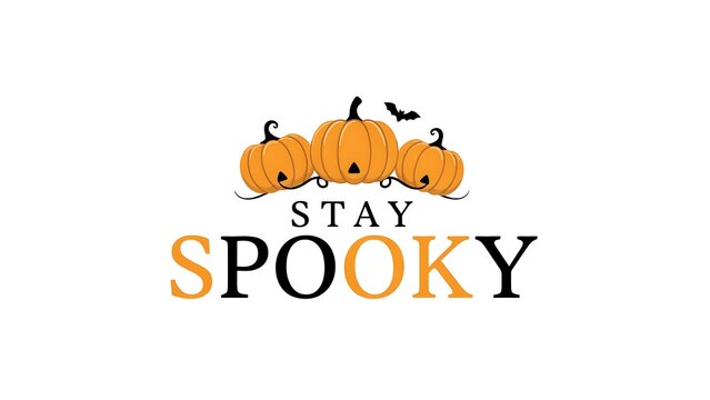 Stay spooky halloween design with cute pumpkins and a bat on a white background