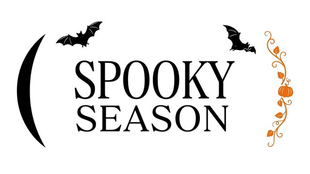 Spooky season typography design with bats and crescent moon for halloween celebration