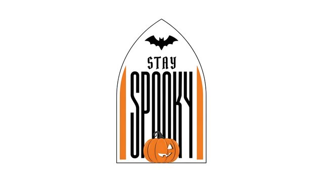 Stay spooky halloween typography design with gothic arch bat and pumpkin illustration