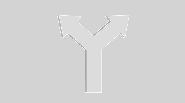 3D Liquid Glass Y Shaped Arrow Animation on Gray Background, Branching Direction and Choice Concept