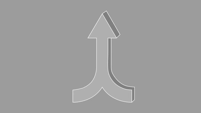 3D Liquid Glass Split Upward Arrow Animation on Gray Background, Branching Direction and Business Concept