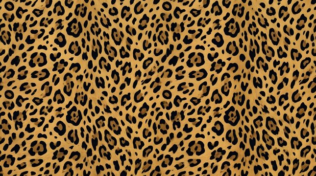 Seamless leopard print background featuring natural wild animal skin patterns with brown and black spots on golden yellow fur for fashion design and apparel